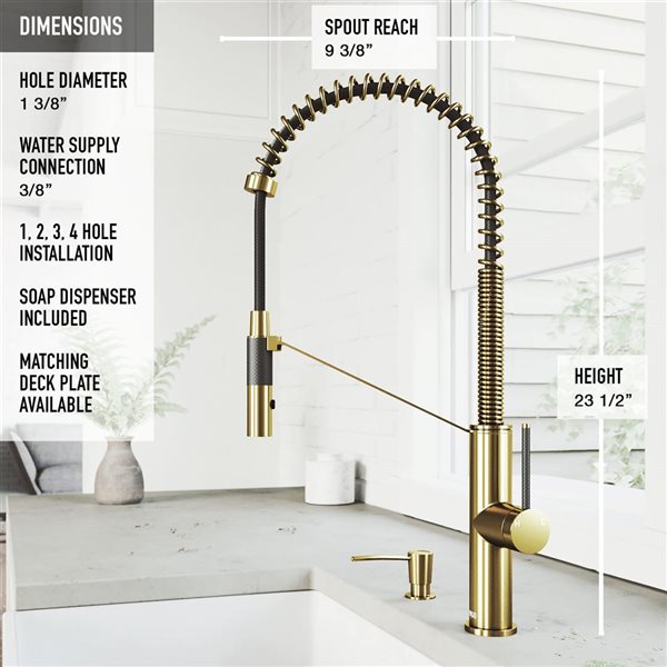 VIGO Livingston One-Handle Pull-Down Sprayer Kitchen Faucet with Soap Dispenser - Matte Brushed Gold