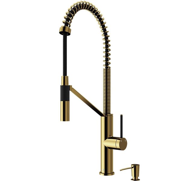 VIGO Livingston One-Handle Pull-Down Sprayer Kitchen Faucet with Soap Dispenser - Matte Brushed Gold