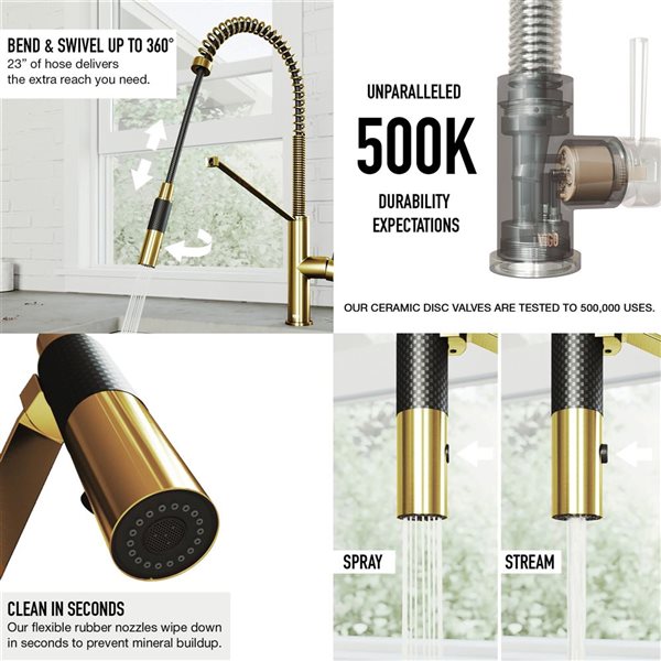 VIGO Livingston One-Handle Pull-Down Sprayer Kitchen Faucet with Soap Dispenser - Matte Brushed Gold