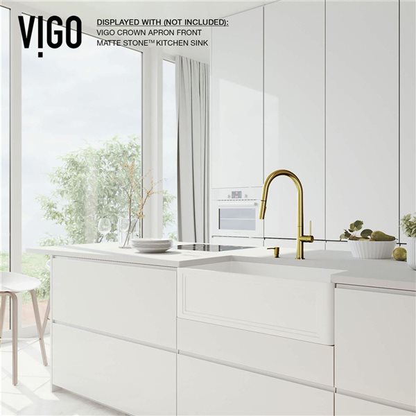 VIGO Greenwich One-Handle Pull-Down Sprayer Kitchen Faucet with Soap Dispenser - Matte Brushed Gold