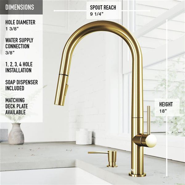 VIGO Greenwich One-Handle Pull-Down Sprayer Kitchen Faucet with Soap Dispenser - Matte Brushed Gold