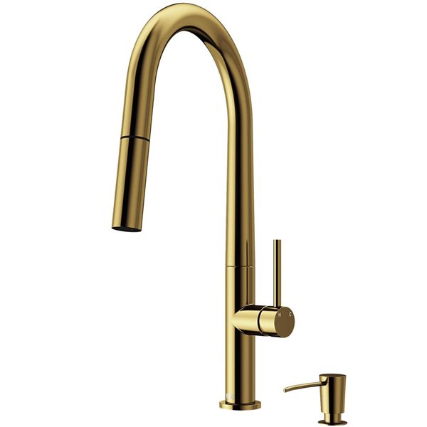 VIGO Greenwich One-Handle Pull-Down Sprayer Kitchen Faucet with Soap Dispenser - Matte Brushed Gold