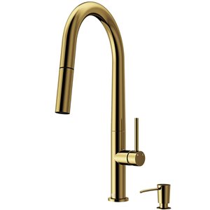 VIGO Greenwich One-Handle Pull-Down Sprayer Kitchen Faucet with Soap Dispenser - Matte Brushed Gold