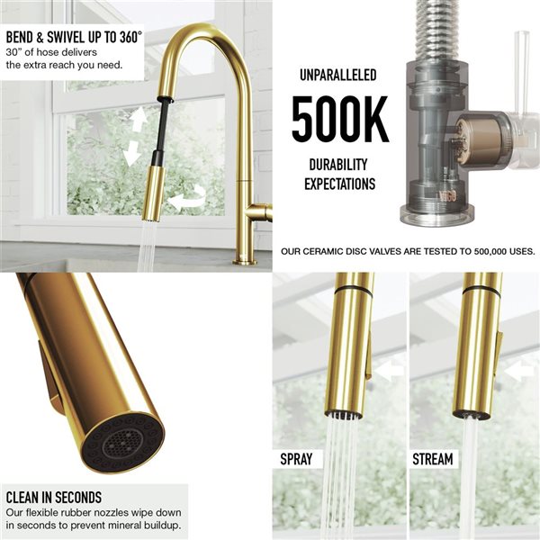 VIGO Greenwich One-Handle Pull-Down Sprayer Kitchen Faucet with Soap Dispenser - Matte Brushed Gold