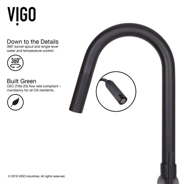 VIGO Gramercy One-Handle Pull-Down Sprayer Kitchen Faucet with Soap Dispenser - Matte Black