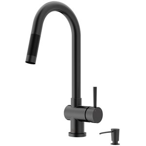 VIGO Gramercy One-Handle Pull-Down Sprayer Kitchen Faucet with Soap Dispenser - Matte Black