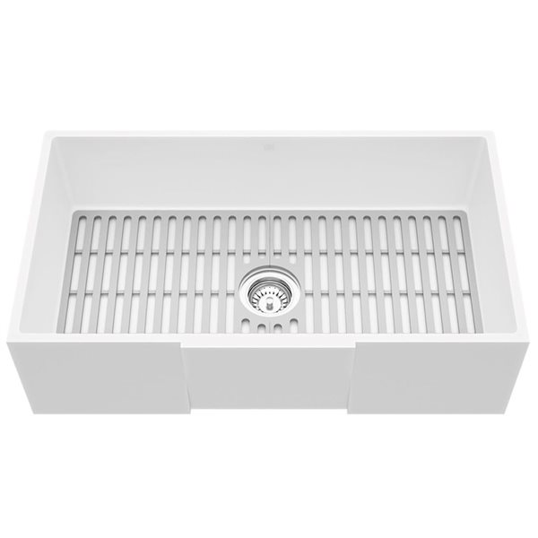 VIGO Matte Stone&nbsp;33-in White Single-Basin Square Apron/Farmhouse Kitchen Sink Set With Silicone Grid