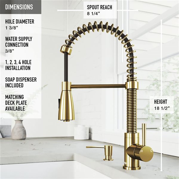 VIGO Brant One-Handle Pull-Down Sprayer Kitchen Faucet with Soap Dispenser - Matte Brushed Gold