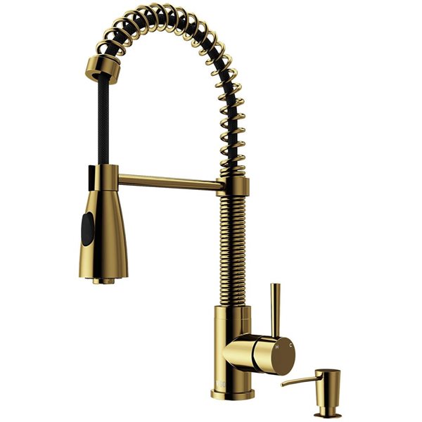 VIGO Brant One-Handle Pull-Down Sprayer Kitchen Faucet with Soap Dispenser - Matte Brushed Gold