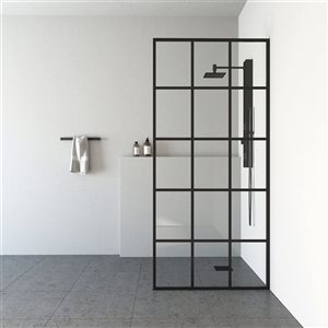 VIGO Mosaic 34-in Fixed Frame Clear Glass Shower Screen with French Grid Design