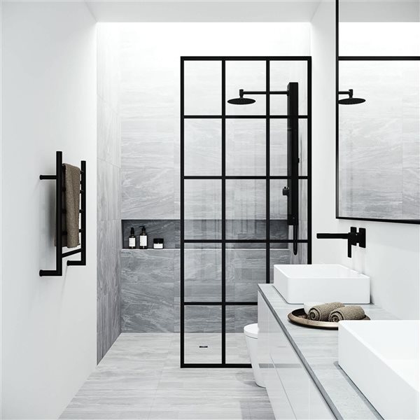 VIGO Mosaic 34-in Fixed Frame Clear Glass Shower Screen with French Grid Design