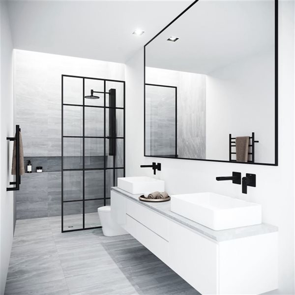 VIGO Mosaic 34-in Fixed Frame Clear Glass Shower Screen with French Grid Design