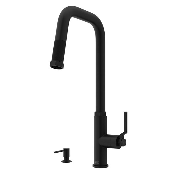 VIGO Hart Angular One-Handle Pull-Down Sprayer Kitchen Faucet with Soap Dispenser - Matte Black