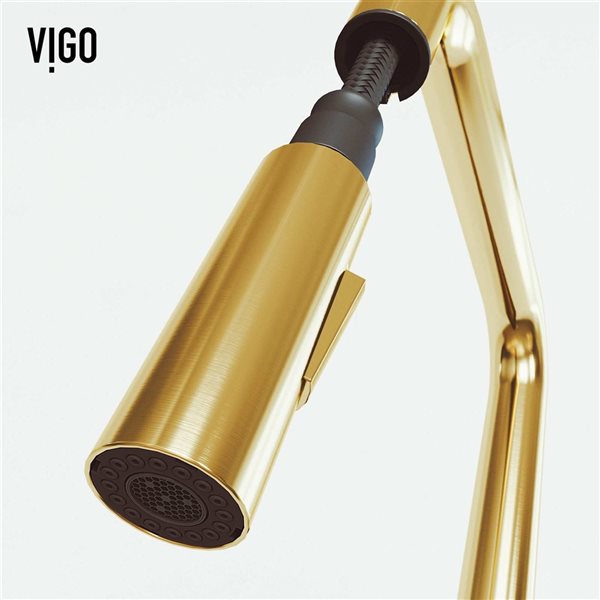 VIGO Parsons One-Handle Pull-Down Sprayer Kitchen Faucet with Soap Dispenser - Matte Brushed Gold