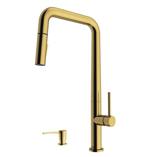 VIGO Parsons One-Handle Pull-Down Sprayer Kitchen Faucet with Soap Dispenser - Matte Brushed Gold