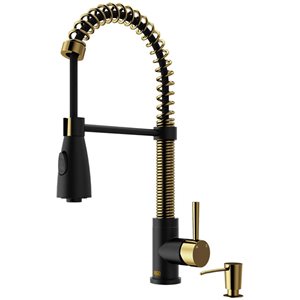 VIGO Brant One-Handle Pull-Down Sprayer Kitchen Faucet with Soap Dispenser - Matte Brushed Gold/Matte Black