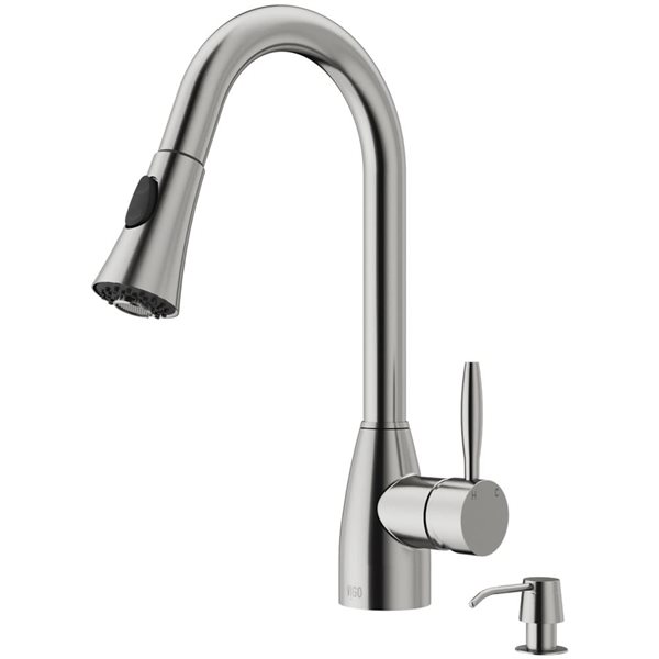 VIGO Aylesbury One-Handle Pull-Down Sprayer Kitchen Faucet with Soap Dispenser - Stainless Steel