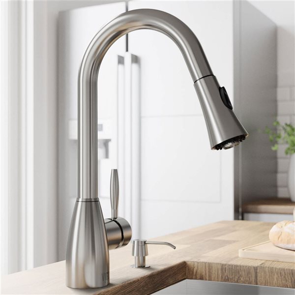 VIGO Aylesbury One-Handle Pull-Down Sprayer Kitchen Faucet with Soap Dispenser - Stainless Steel