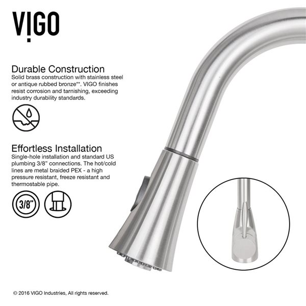 VIGO Aylesbury One-Handle Pull-Down Sprayer Kitchen Faucet with Soap Dispenser - Stainless Steel