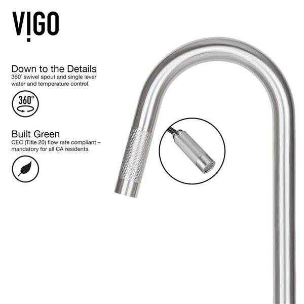 VIGO Gramercy One-Handle Pull-Down Sprayer Kitchen Faucet with Braddock Soap Dispenser - Stainless Steel