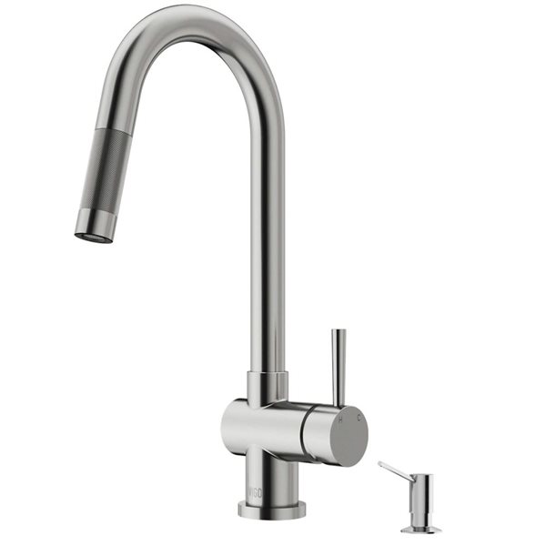 VIGO Gramercy One-Handle Pull-Down Sprayer Kitchen Faucet with Braddock Soap Dispenser - Stainless Steel