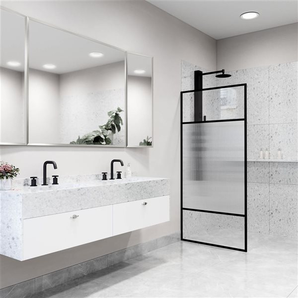 VIGO Essex 34 x 74-in Fixed Framed Shower Door with Textured Glass - Matte Black