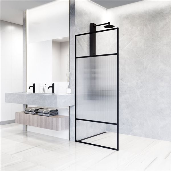 VIGO Essex 34 x 74-in Fixed Framed Shower Door with Textured Glass - Matte Black