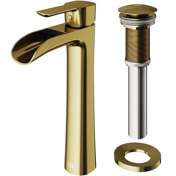 VIGO Niko&nbsp;11-in H Single Handle One-Hole Bathroom Vessel Faucet with Pop-up Drain - Matte Brushed Gold