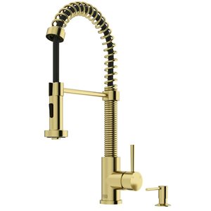 VIGO Edison One-Handle Pull-Down Sprayer Kitchen Faucet with Bolton Soap Dispenser - Matte Brushed Gold