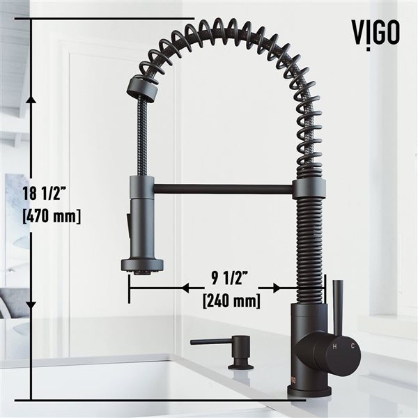 VIGO Edison One-Handle Pull-Down Sprayer Kitchen Faucet with Bolton Soap Dispenser - Matte Black