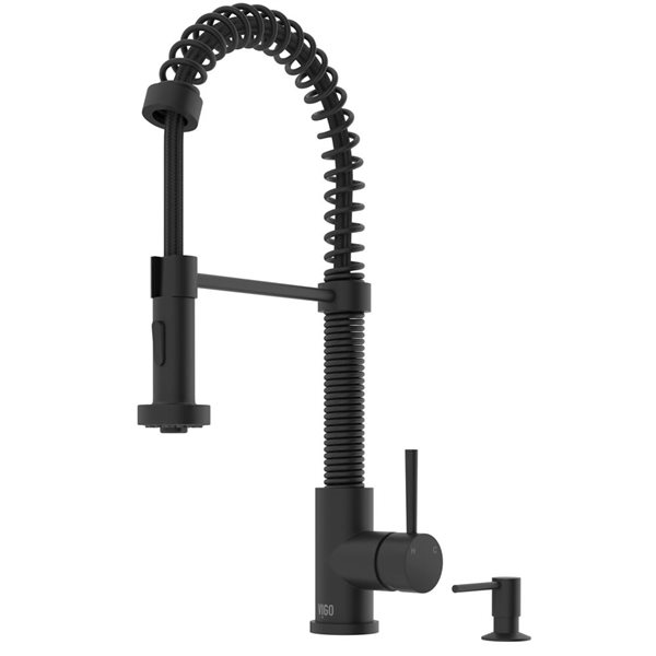 VIGO Edison One-Handle Pull-Down Sprayer Kitchen Faucet with Bolton Soap Dispenser - Matte Black