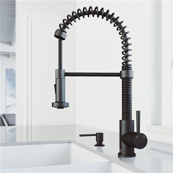 VIGO Edison One-Handle Pull-Down Sprayer Kitchen Faucet with Bolton Soap Dispenser - Matte Black