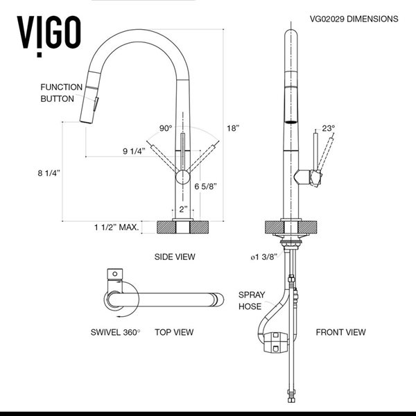 VIGO Greenwich&nbsp;18-in H Single Handle Pull-Down Sprayer Kitchen Faucet - Matte Black