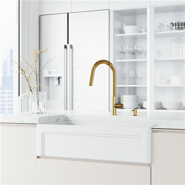 VIGO Hart Hexad One-Handle Pull-Down Sprayer Kitchen Faucet with Soap Dispenser - Matte Brushed Gold