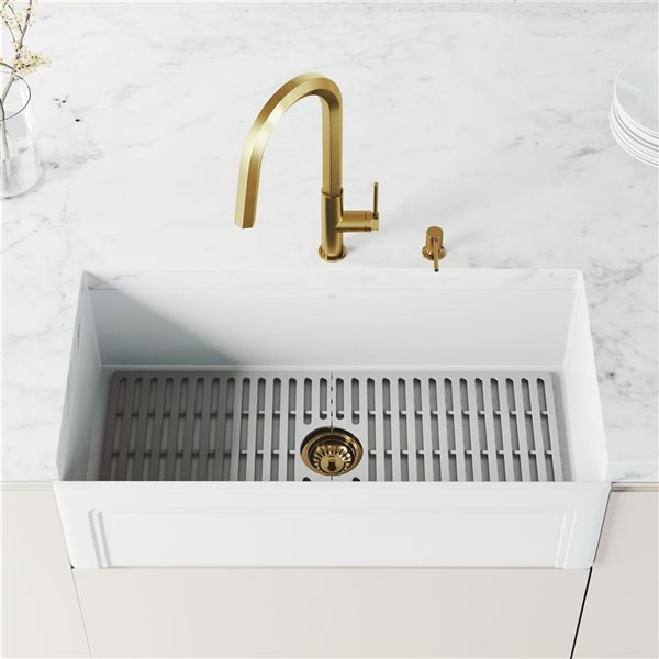 VIGO Hart Hexad One-Handle Pull-Down Sprayer Kitchen Faucet with Soap Dispenser - Matte Brushed Gold