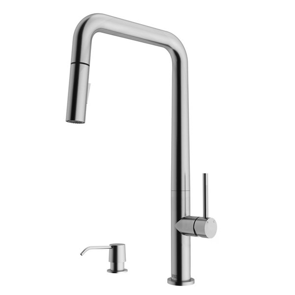 VIGO Parsons One-Handle Pull-Down Sprayer Kitchen Faucet with Soap Dispenser - Stainless Steel