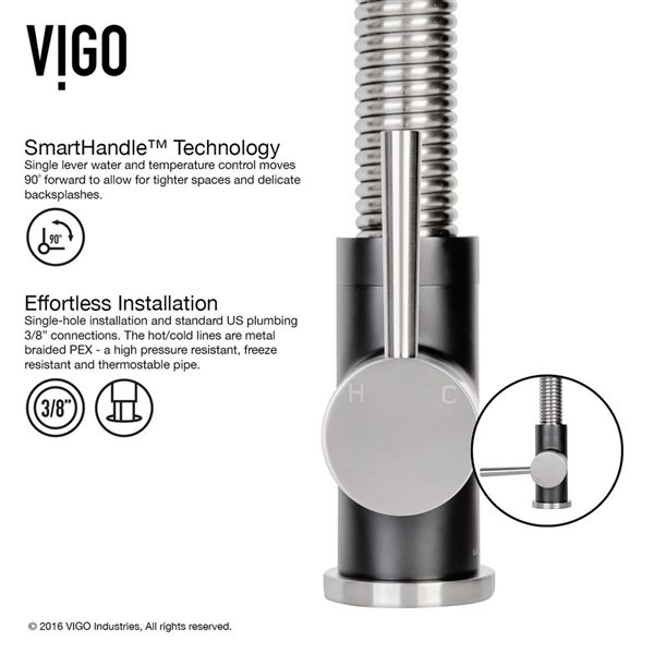 VIGO Edison One-Handle Pull-Down Sprayer Kitchen Faucet with Soap Dispenser - Stainless Steel/Matte Black