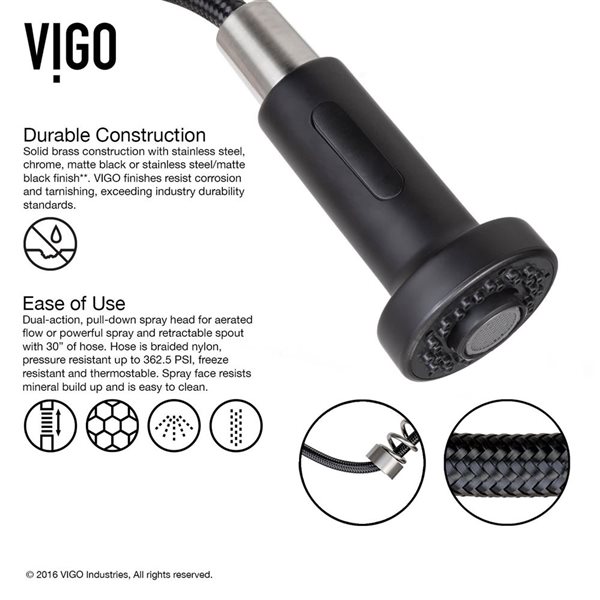 VIGO Edison One-Handle Pull-Down Sprayer Kitchen Faucet with Soap Dispenser - Stainless Steel/Matte Black