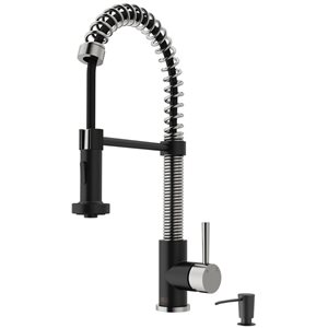 VIGO Edison One-Handle Pull-Down Sprayer Kitchen Faucet with Soap Dispenser - Stainless Steel/Matte Black