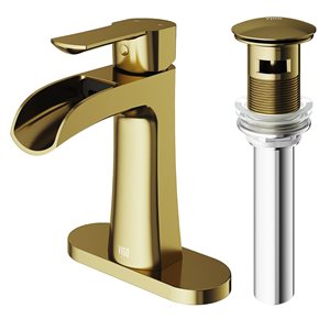 VIGO Paloma Single Hole Bathroom Faucet with Deck Plate and Pop-up Drain - Matte Brushed Gold