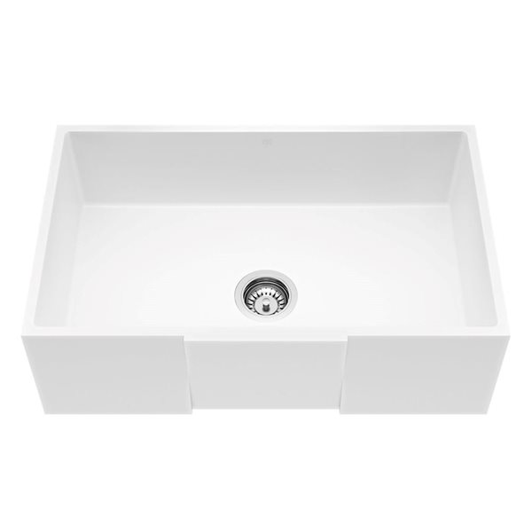 VIGO&nbsp;30-in Matte Stone Farmhouse Apron Front Kitchen Sink with Stainless Steel Strainer