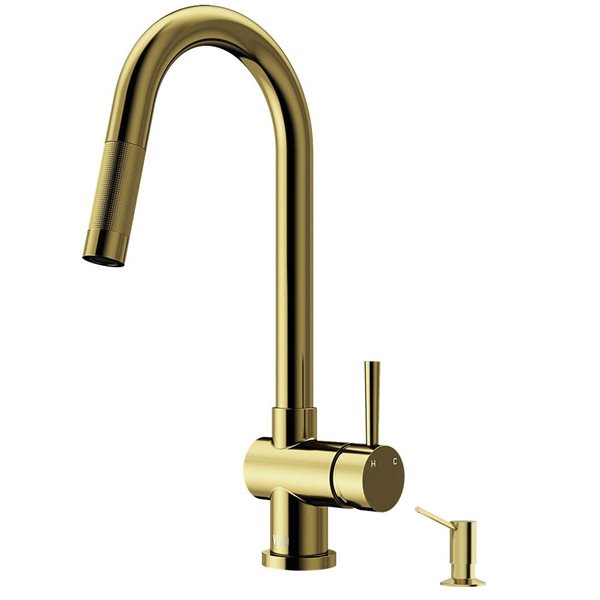 VIGO Gramercy One-Handle Pull-Down Sprayer Kitchen Faucet with Braddock Soap Dispenser - Matte Brushed Gold