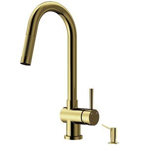 VIGO Gramercy One-Handle Pull-Down Sprayer Kitchen Faucet with Braddock Soap Dispenser - Matte Brushed Gold