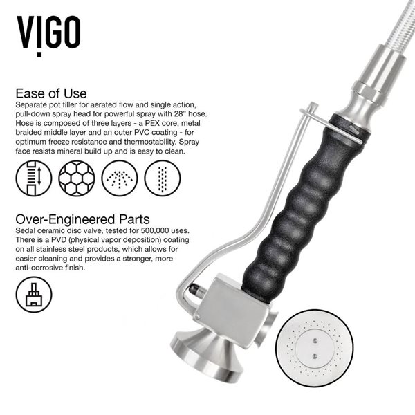 VIGO Zurich One-Handle Pull-Down Sprayer Kitchen Faucet - Stainless Steel