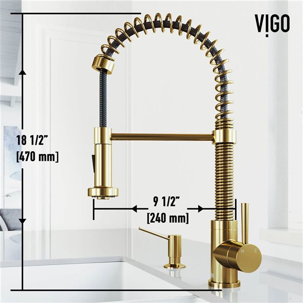 Robinet de cuisine mitigeur à douchette rétractable Edison de VIGO avec distributeur de savon Braddock, or brossé mat
