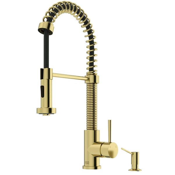 VIGO Edison One-Handle Pull-Down Sprayer Kitchen Faucet with Braddock Soap Dispenser - Matte Brushed Gold