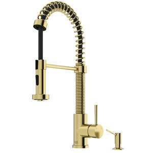 VIGO Edison One-Handle Pull-Down Sprayer Kitchen Faucet with Braddock Soap Dispenser - Matte Brushed Gold