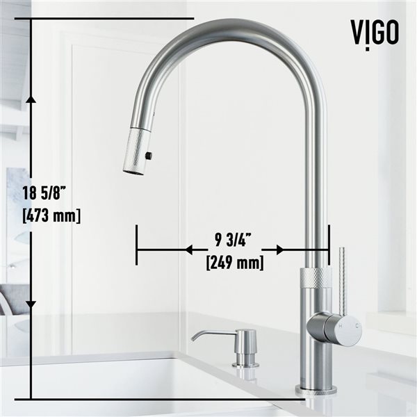 VIGO Bristol One-Handle Pull-Down Sprayer Kitchen Faucet with Soap Dispenser - Stainless Steel