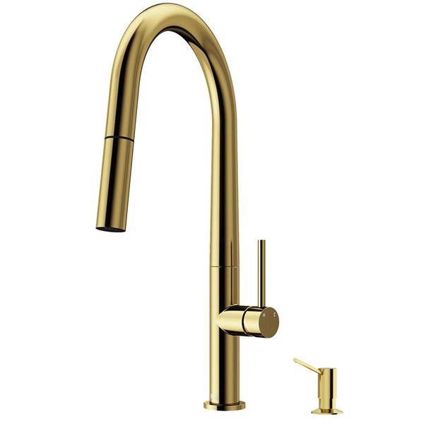 VIGO Greenwich One-Handle Pull-Down Sprayer Kitchen Faucet with Braddock Soap Dispenser - Matte Brushed Gold