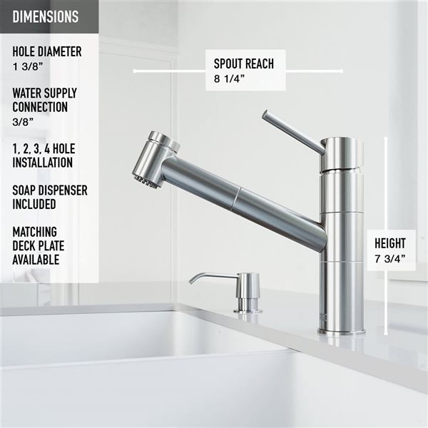 VIGO Branson One-Handle Pull-Out Sprayer Kitchen Faucet with Soap Dispenser - Stainless Steel